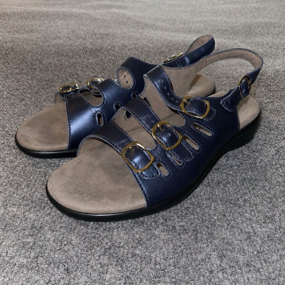 SAS Mystic Women’s 8.5 M Blue Perlato Leather Comfort Slingback Sandals USA